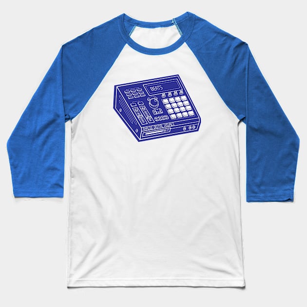Beat Maker (White Lines + Blue Drop Shadow) Analog / Music Baseball T-Shirt by Analog Digital Visuals